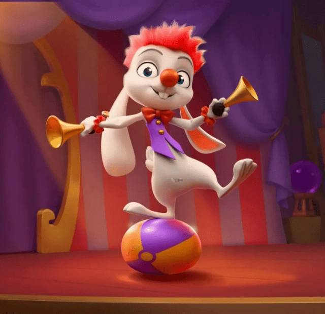 Magius Casino payments page showing a cartoon rabbit performing on a stage, representing multiple deposit and withdrawal methods, fast payouts, and secure payment options